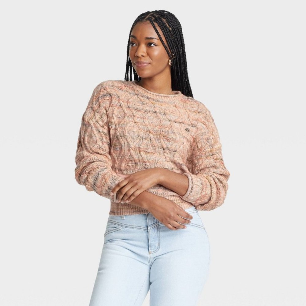 Universal Thread Women's Cream Crewneck Tie-back Pullover Sweater NWT